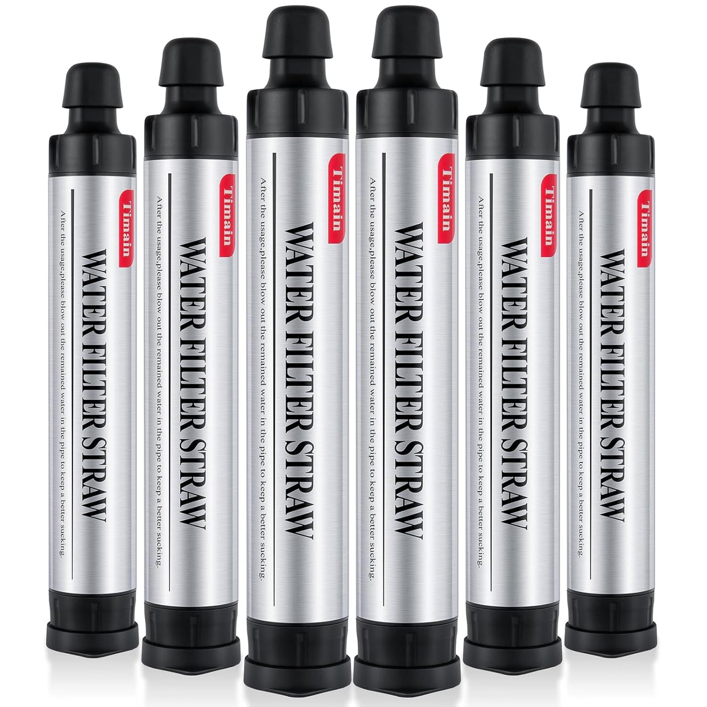 6 Pack Timain 4-Stage Filtration,High Flow Rate Water Filter Straw,Water Purifier Survival for Emergency Kits,Travel,Camping, Hiking,Fishing,Hunting (6)