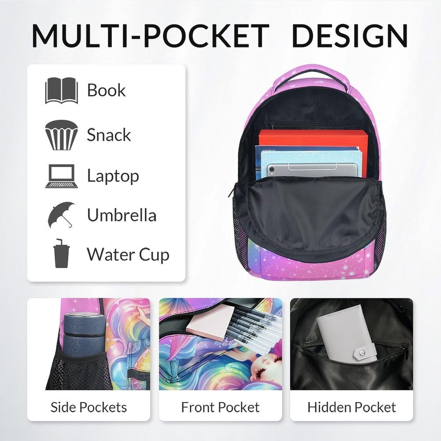 Girl Backpack, Mermaid Backpacks for Kids, 17" Toddler Bookbag for Preschool Kindergarte