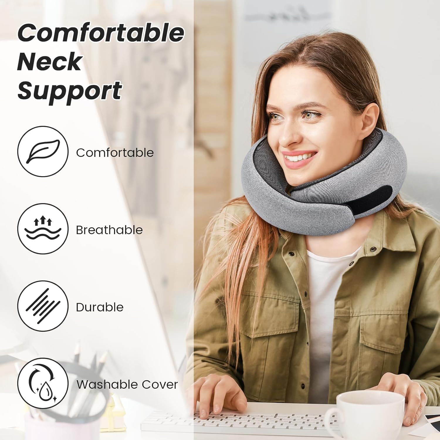 SZXYX Travel Pillows - 100% Pure Memory Foam Neck Pillow for Airplanes, Comfortable Breathable