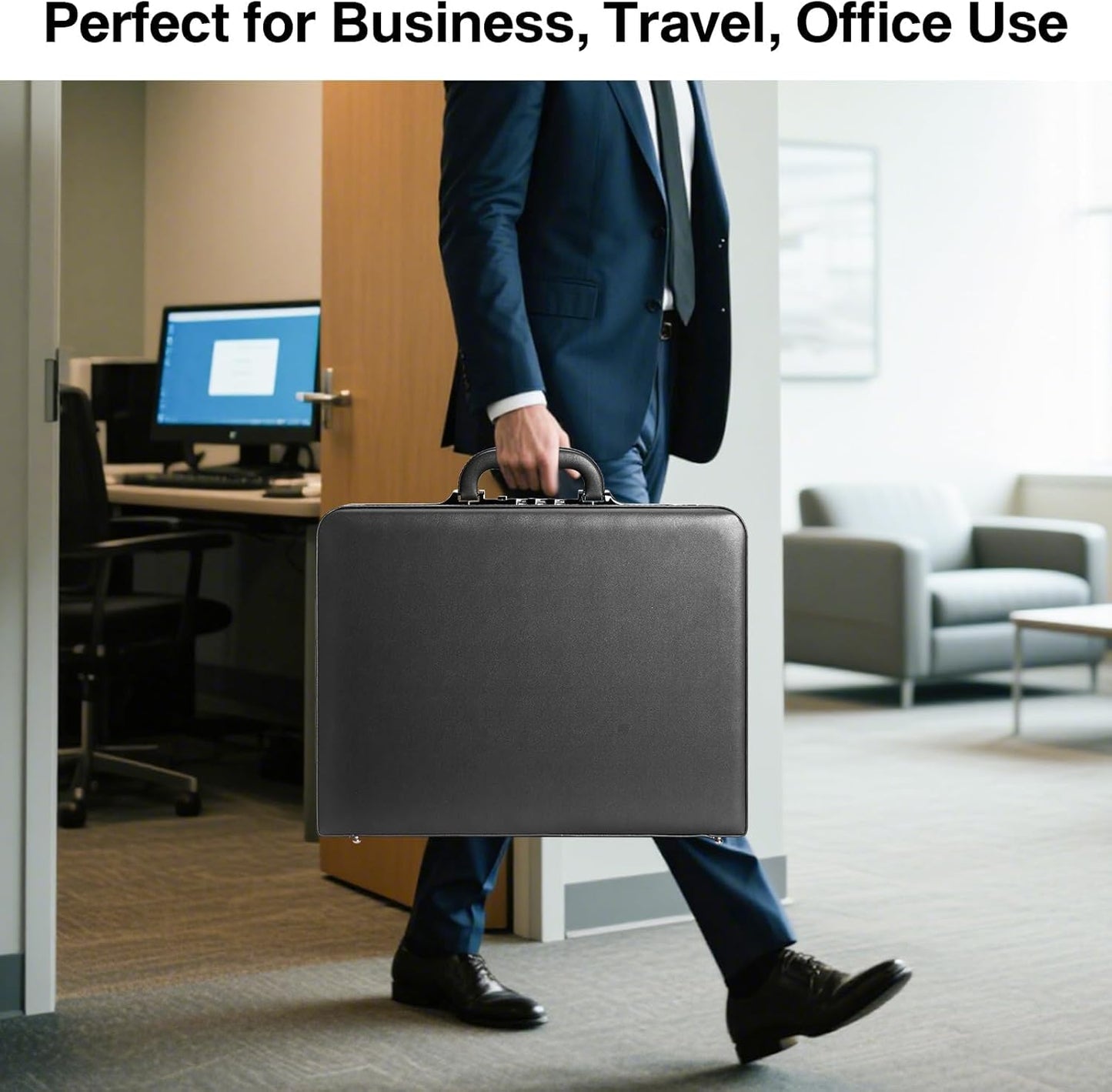 Briefcases for Men, Anti-Theft Longwave Lock Briefcase with 16 Inch Laptop Compartment, Waterproof Faux Leather, Brief Cases Men with Multi File Organizer, Perfect for Office, Travel (Black)