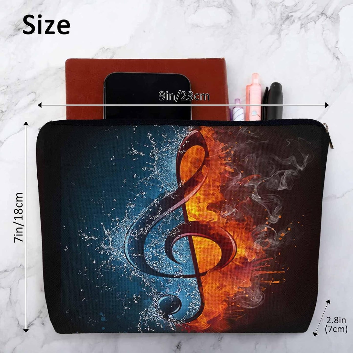 Treble Clef Cosmetic Travel Bag - Music Note Makeup Bag for Toiletry Items, Flax Material, Birthday Gift
