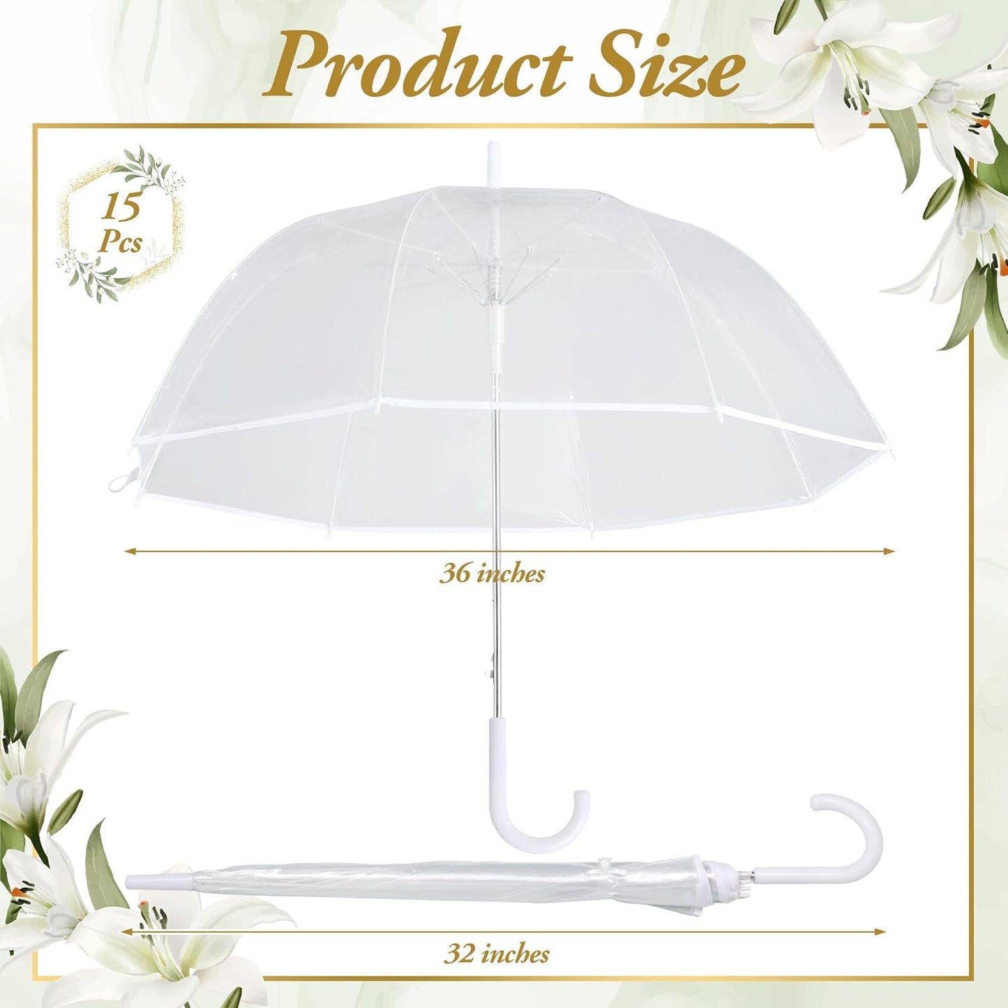 Aodaer 15 Pcs Clear Wedding Umbrellas Bulk, 36 Inch Transparent Bubble Umbrella with Storage Box Large Dome Windproof Stick Umbrellas for Rain Wedding Bridal Party Supplies Photography Props