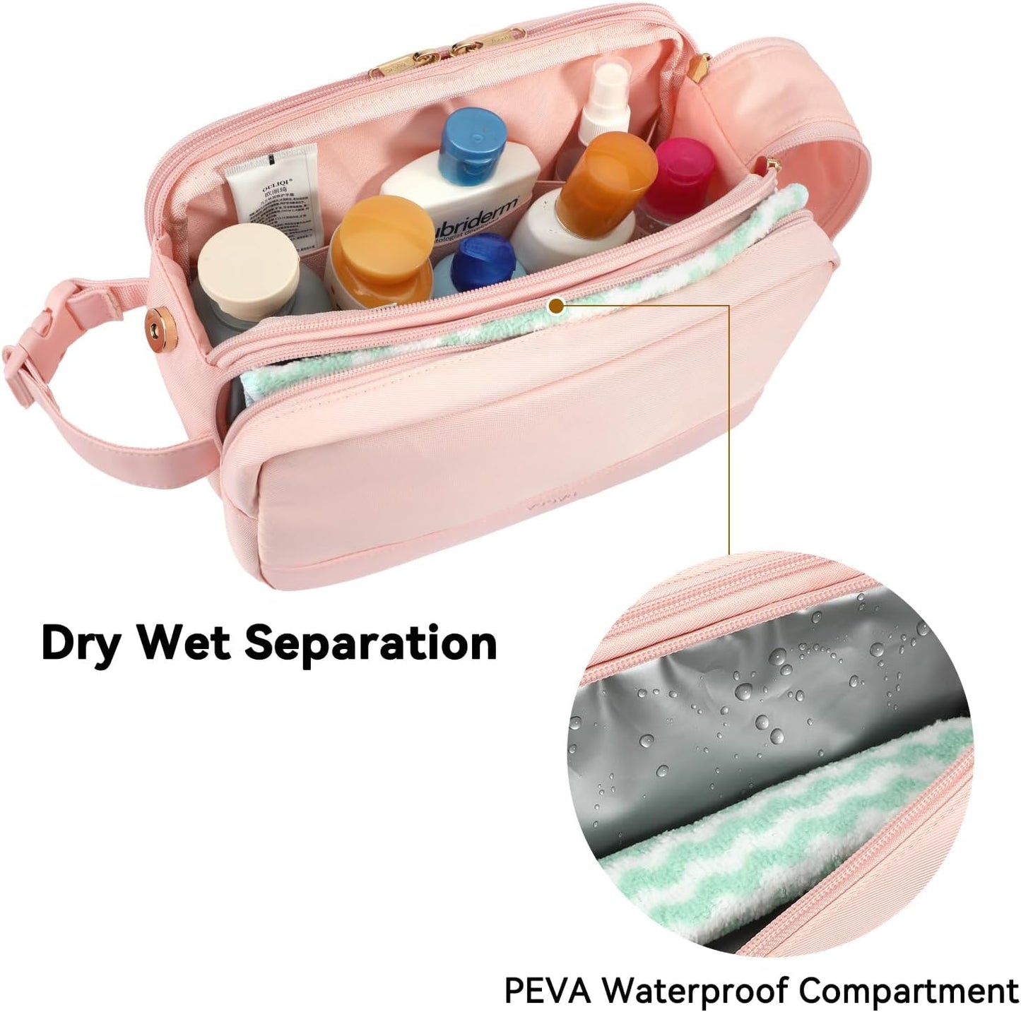 Voova Travel Toiletry Bag for Women, Hanging Dopp Kit Water Resistant Shaving Bag for Toiletries Accessories, Small Makeup Organizer Case for Traveling Essentials, Bathroom, Cosmetics, Pink