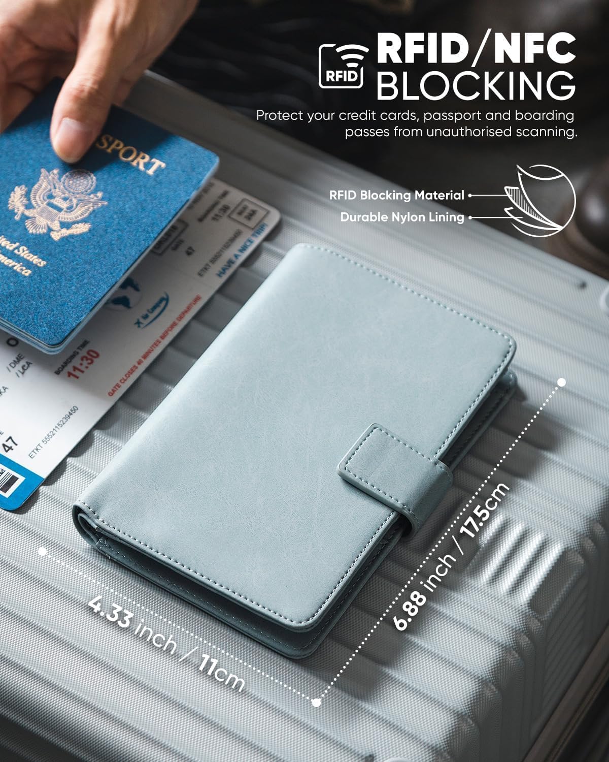 Real Leather Wallet Airtag Compatible RFID Bifold Travel Card Holder Black (Blue)
