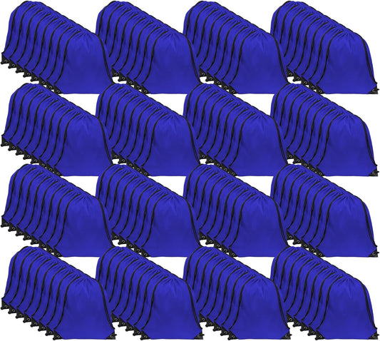 GoodtoU Drawstring Backpacks, Bags Bulk Nylon Backpack Draw String Back Bag Cinch Sack Gym Bag for Sport, Traveling, Team (Blue, 128Pcs)
