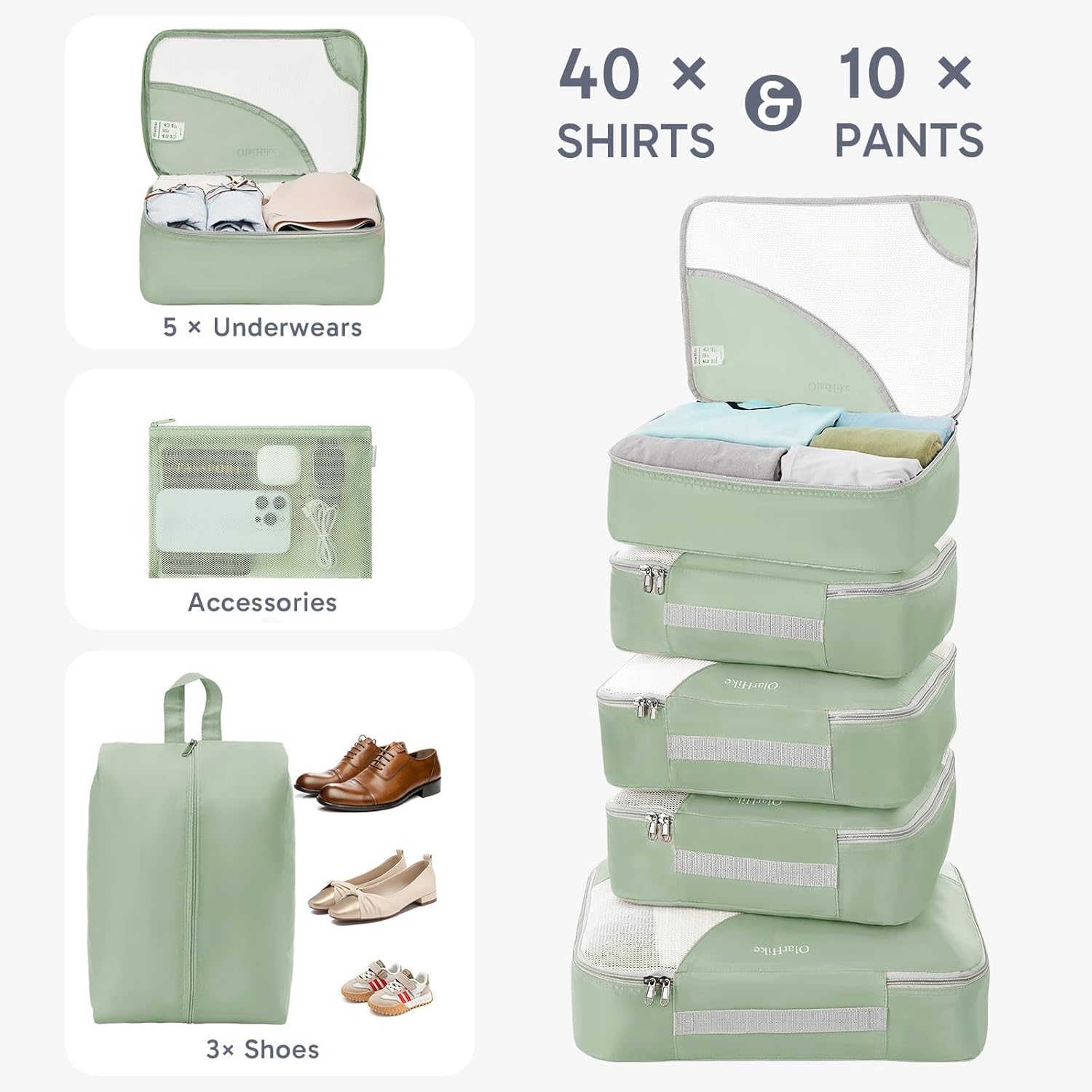 ALL INCLUDED 10 Set Durable Packing Cubes for Suitcases,OlarHike Essentials for Travel,UPGRADED