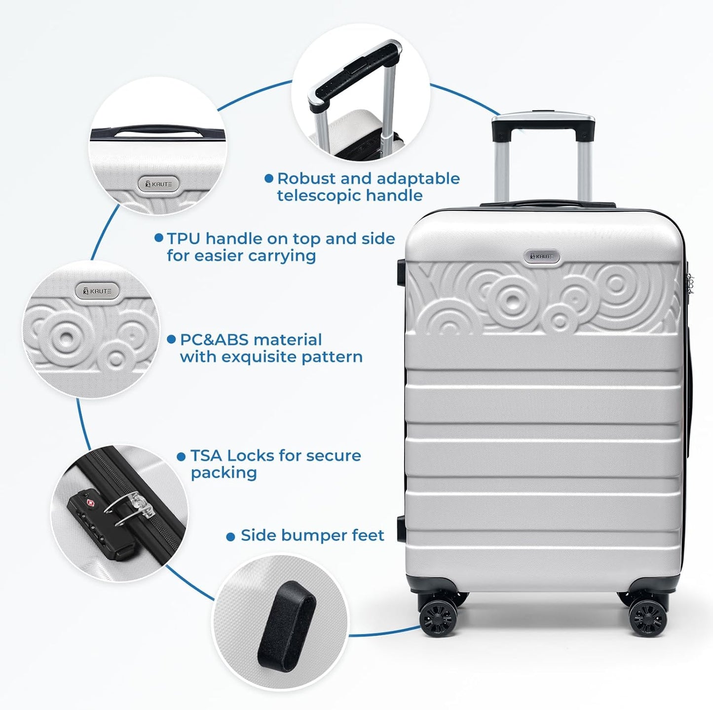 Krute Luggage 28 Inch Suitcase With Spinner Wheels Large Suitcases Lightweight Hard Shell PC ABS TSA Lock Checked Luggages