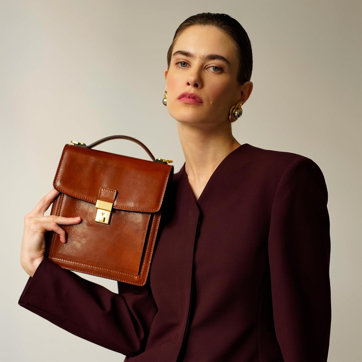 Time Resistance Small Leather Briefcase for Men - Crossbody Bag - Italian Leather Messenger Bag