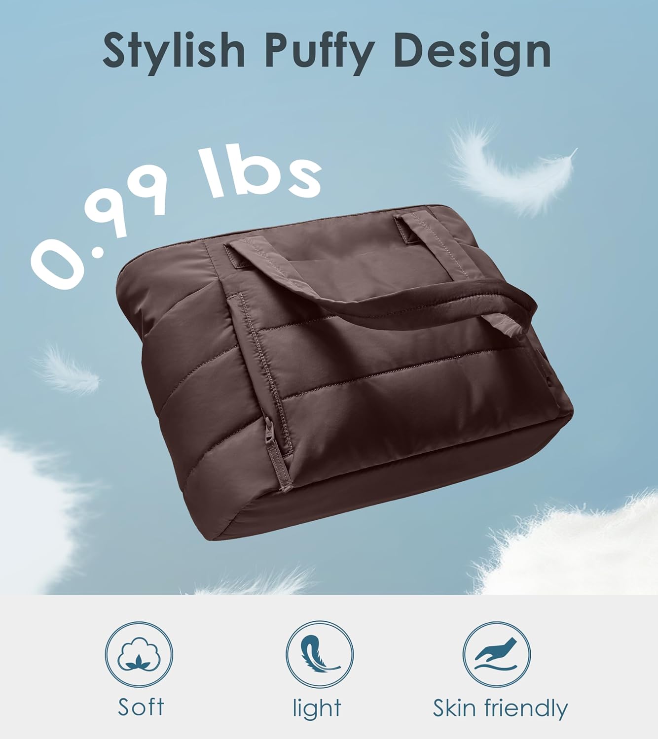 Tote Bag for Women with Zipper, Quilted Puffer Tote Bag with Compartments, Lightweight Puffy Work Bags for Women Travel