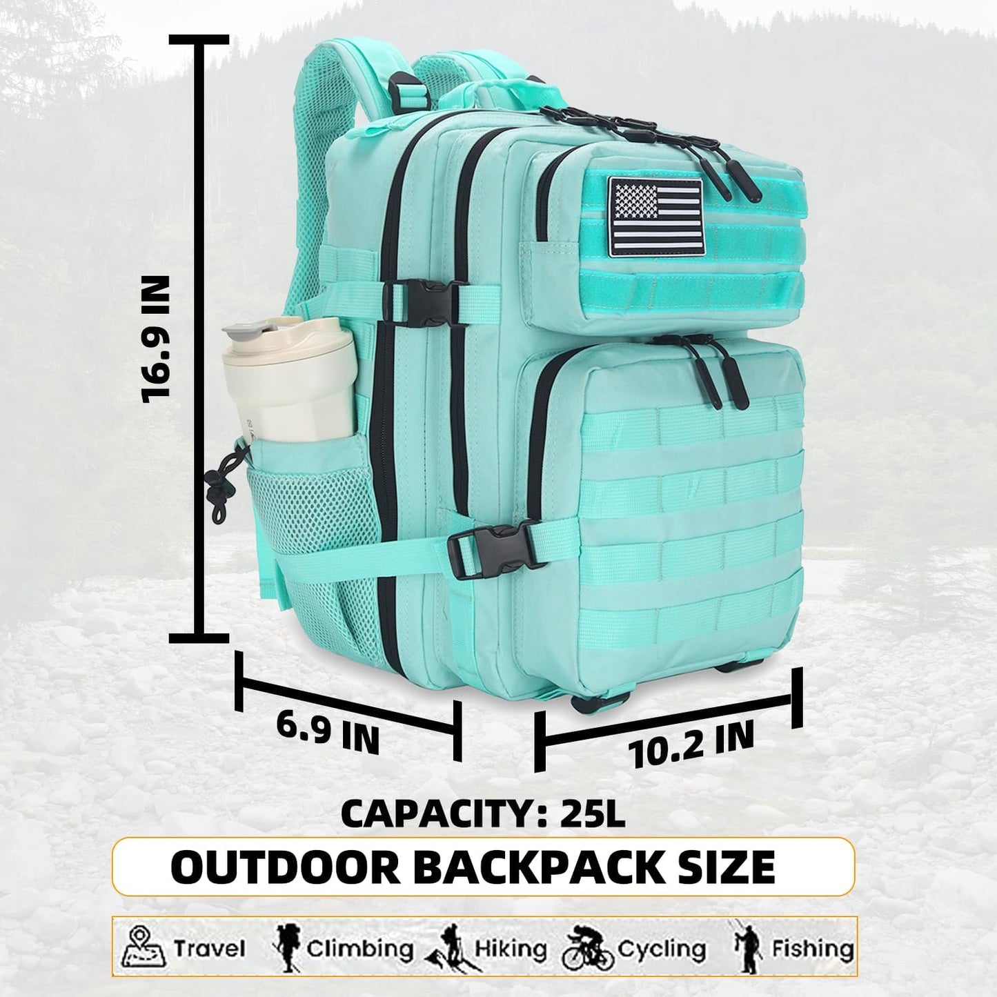 25L Tactical Backpack for Men and Women Military Backpack Army Assault Pack Molle Backpack Small Bug Out Bag Travel Rucksack Daypack (Mint Green)