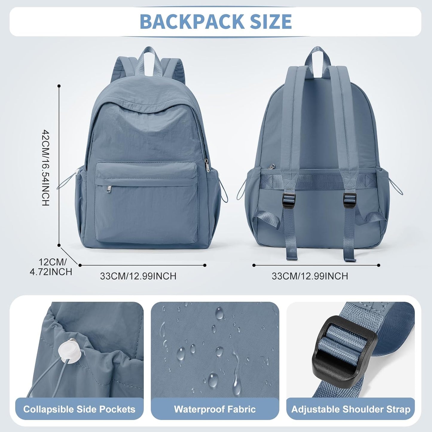 Simple School Backpack For Women Men Aesthetic Medium Backpack Lightweight Casual Daypack College Backpacks Cute Bookbag for Teens Girls Boys Basic Bagpack（Blue）
