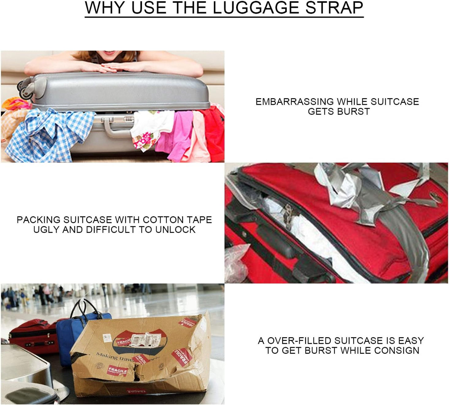 Luxebell Luggage Straps Suitcases Belt TSA Approved Travel Essentials Accessories Gift for Carry on Bag 6.56 ft 4 Pack