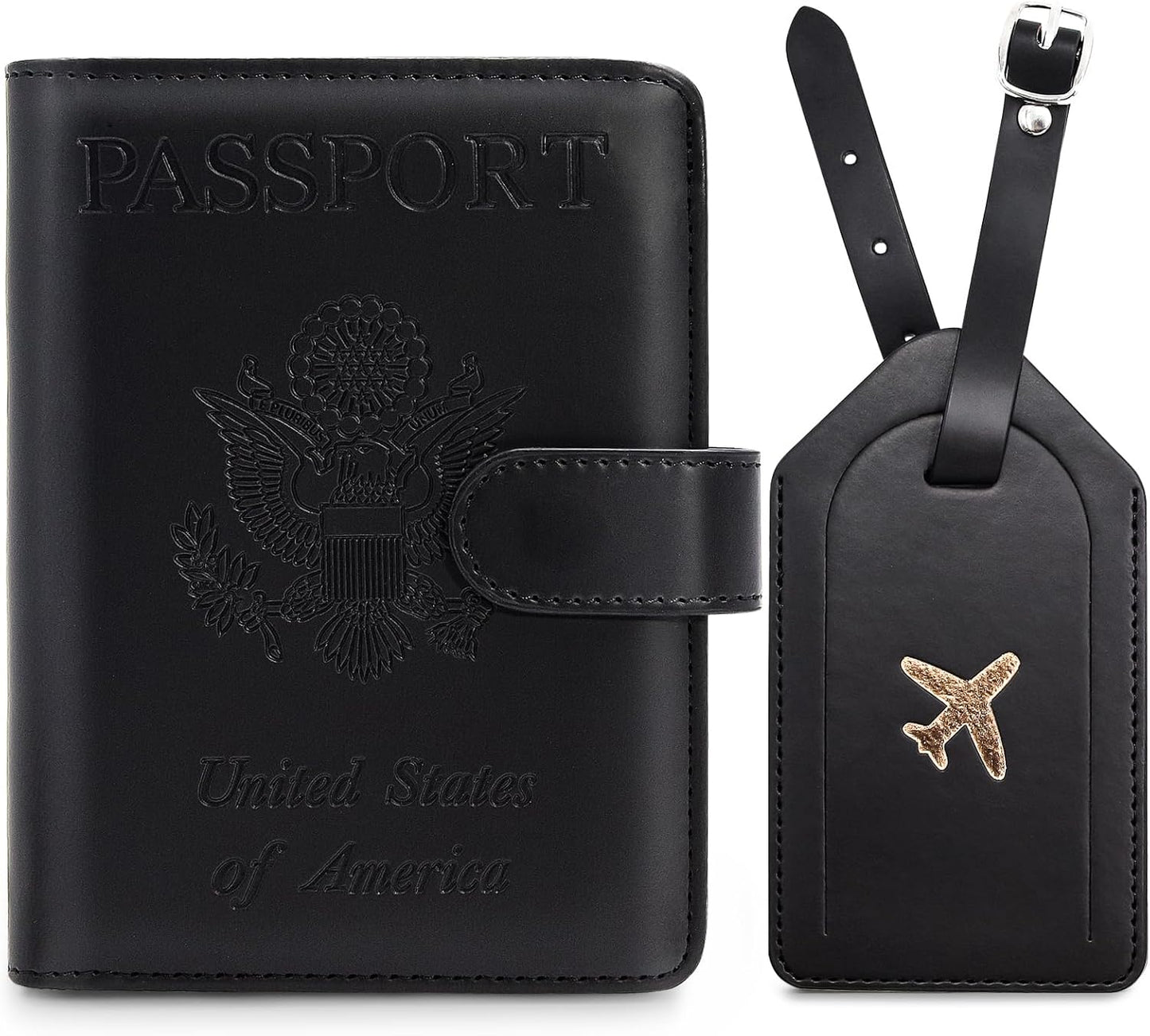 Passport Holder for Travel with Luggage Tag Cover – RFID Blocking Passport Wallet for Women & Men | Leather Passport Cover/Passport Case with Extra Money Pocket & Magnetic Clasp – Black