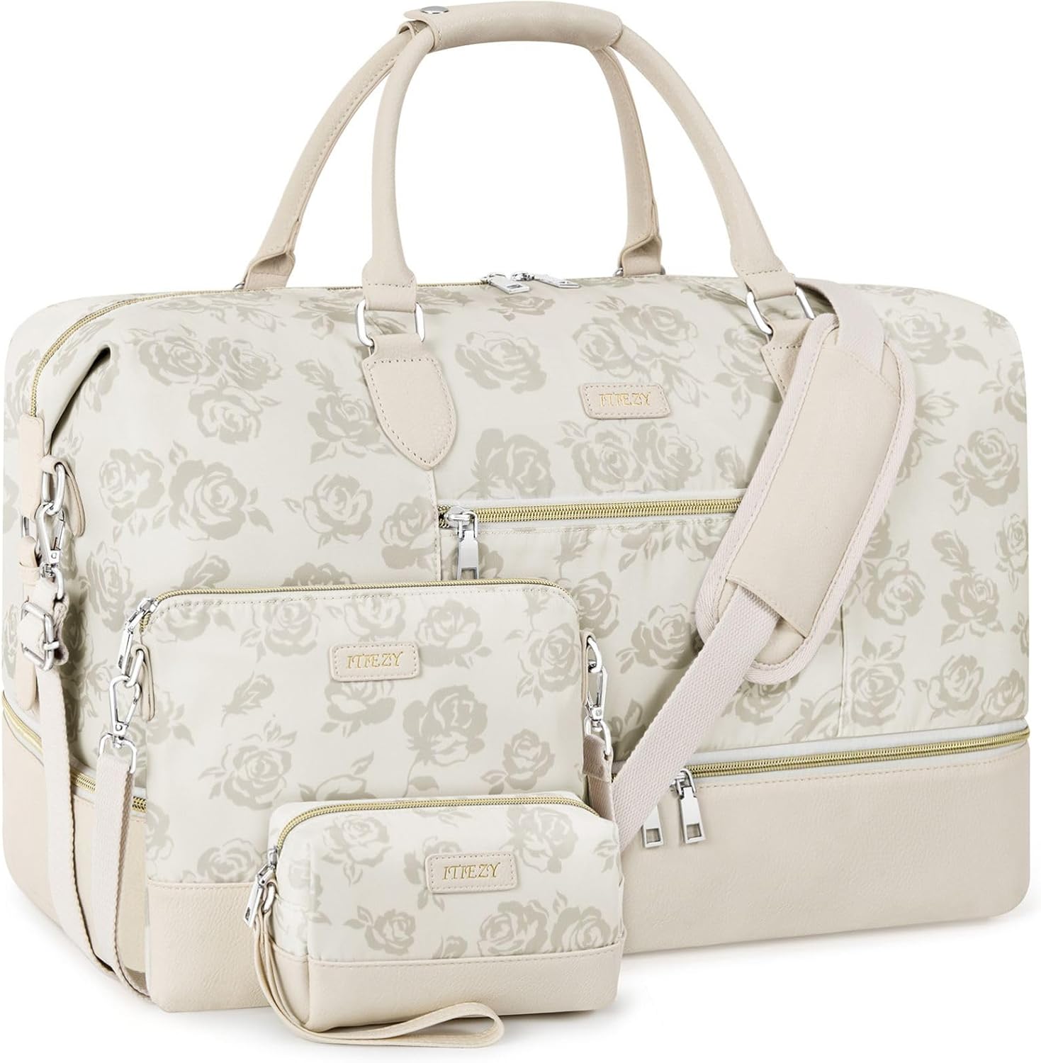 Weekender Bag for Women, Travel Duffel Bag Carry On Overnight Bag with Shoe Compartment Large Nylon