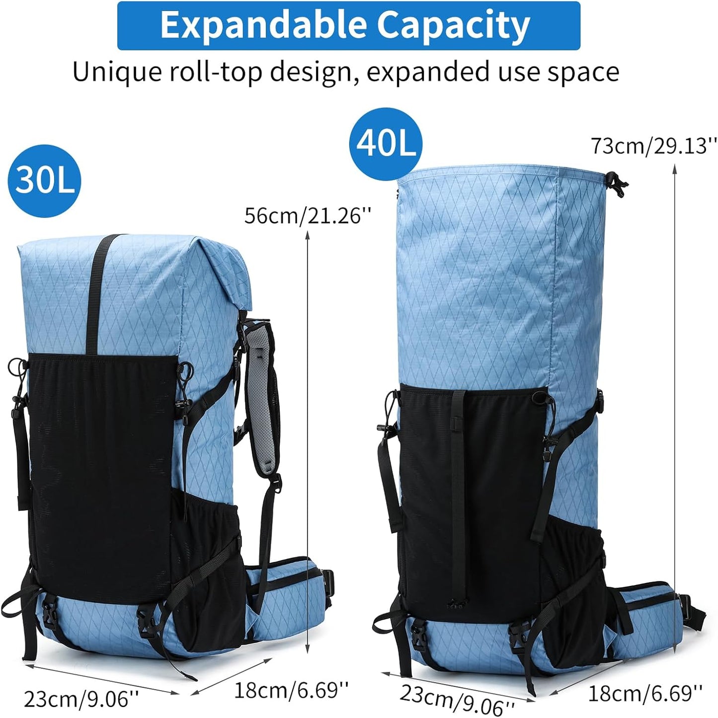 Hiking Backpack,30L +10L Extra Large Capacity Hiking Bag,Internal Frame Camping Backpack,Upgraded X-PAC Lightweight Sport Daypack Travel Backpacks Fit For Mountain Climbing Camping (Blue)