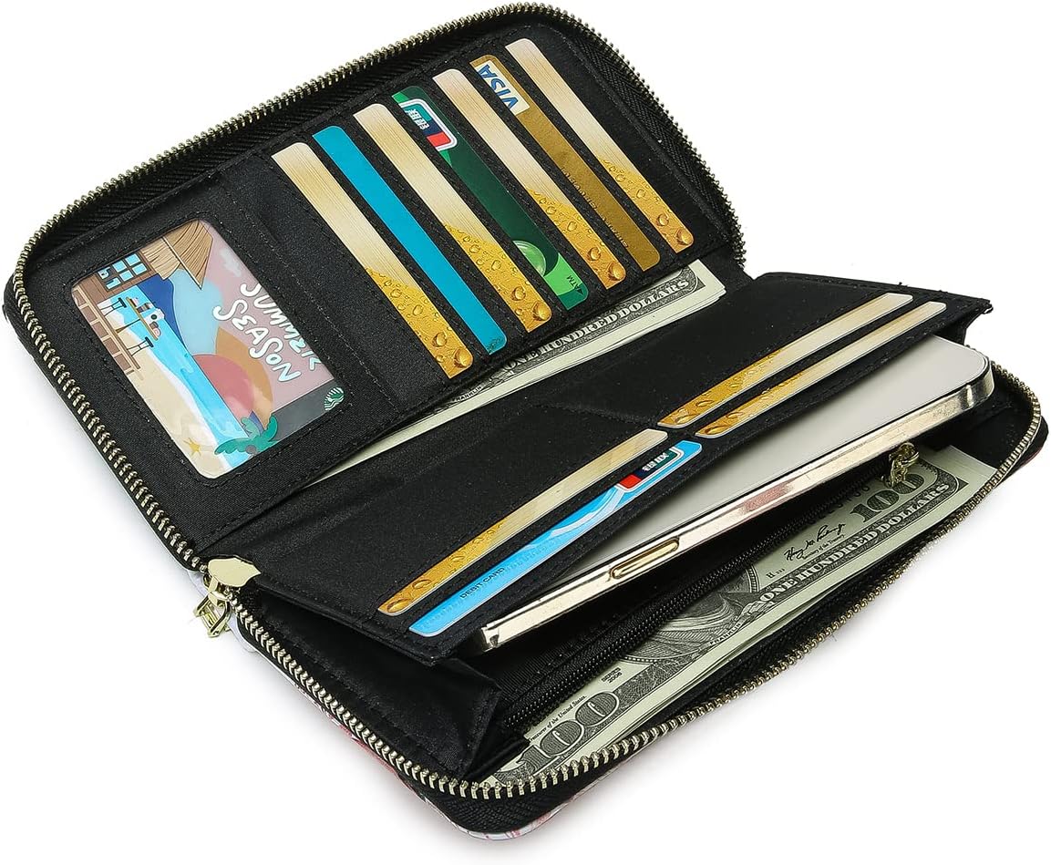 Women Wallet Card RFID For Womens Holder Blocking Credit Small Zipper Purse Pocket Bifold Slim Coin ID Ladies Wristlet Clutch Large Capacity Window Case Travel Zip Women's