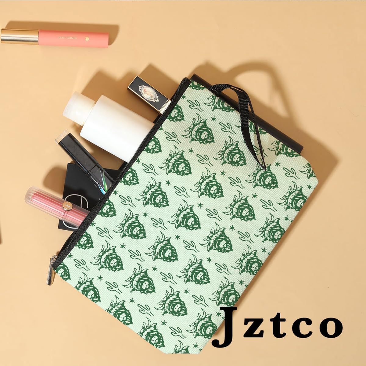 Highland Cow Makeup Bag, Western Cosmetic Bag, Western Gifts for Women, Cowgirl Makeup Bag, Cowgirl Stuff, Western Stuff for Women, Country Girl Gifts, Country Zipper Pouch Bag Travel Bag -7 Green