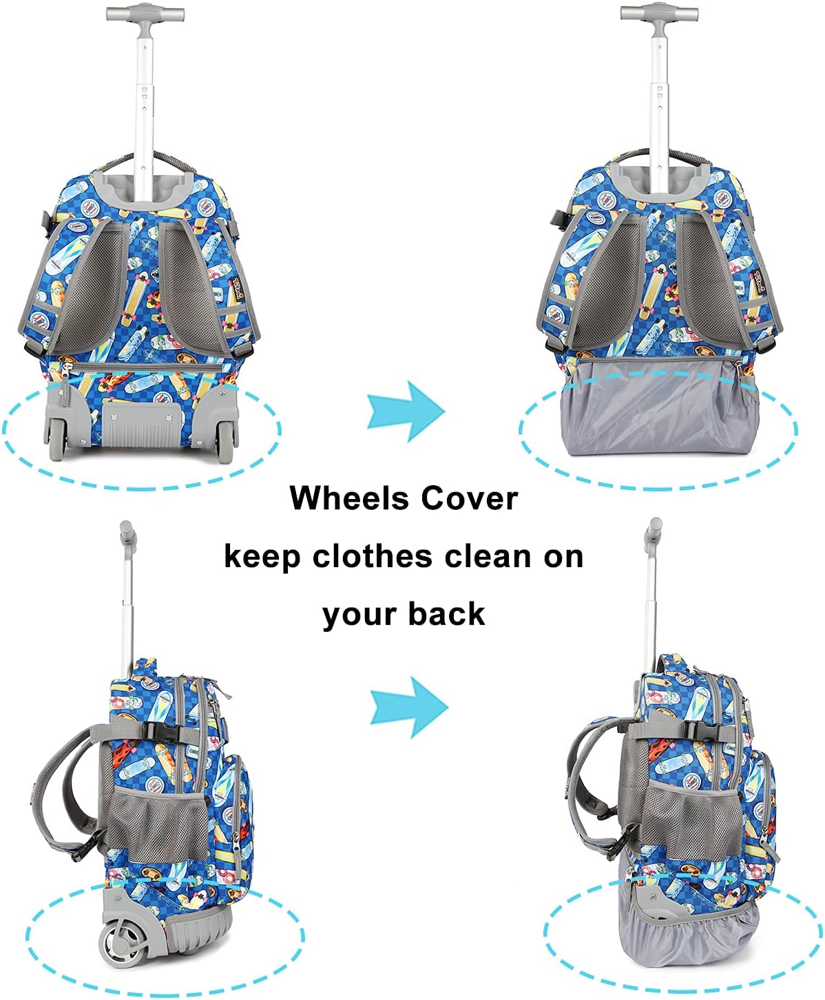 Tilami Rolling Backpack Armor Luggage School Travel Book Laptop 18 Inch Multifunction Wheeled Backpack Students, Skateboard