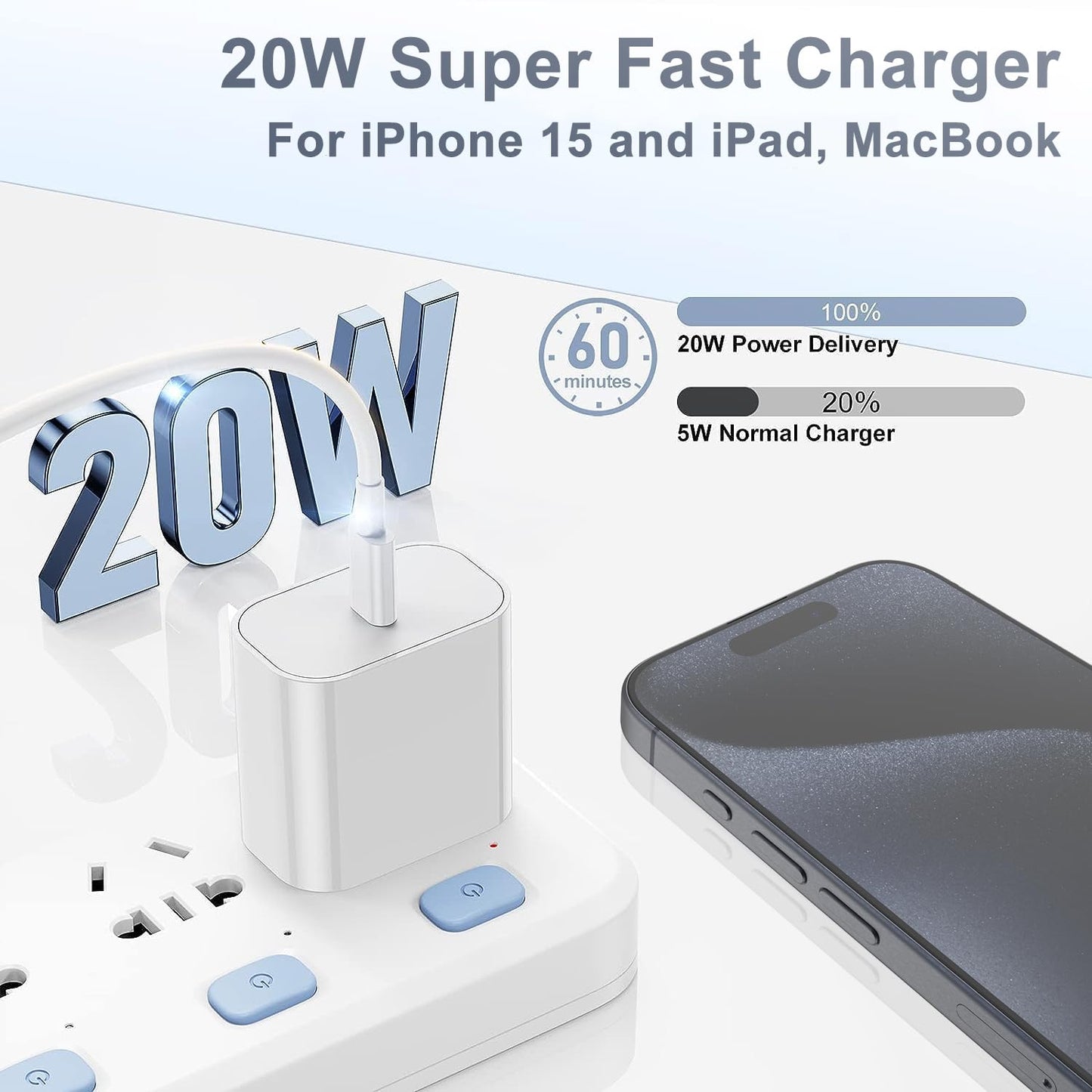 iPhone 17 16 15 Charger Block and 6ft Type C to C Cable Cord Long, 20W USB C Fast Charging Plug for Apple iPhone 17 Pro Max/17 Air/16 Pro Max/16 Plus/16/15 Pro/15/AirPods/iPad/Mini Wall Cube Brick Box