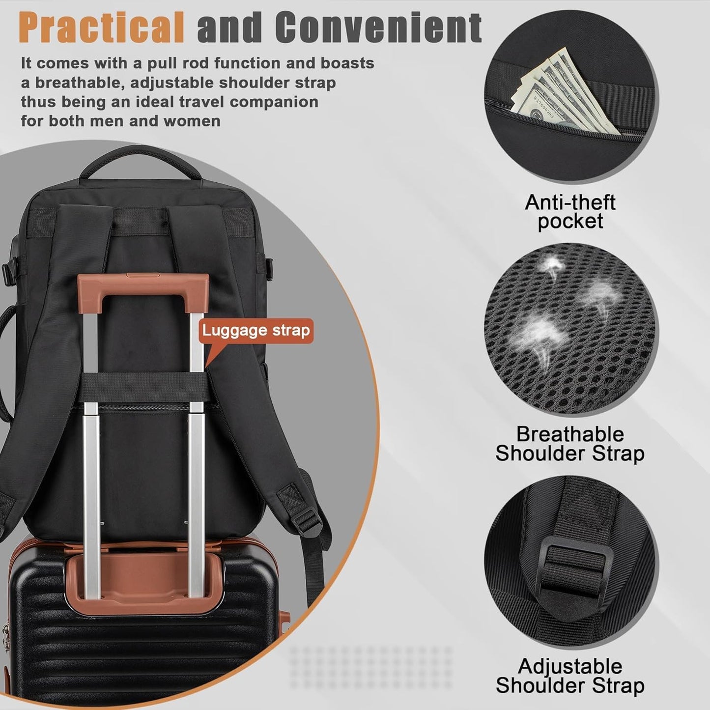 50L Travel Backpack with USB Charging Port, Water-Resistant Carry On Backpack for Men Women, Business Laptop Backpack for Trips & Commutes, Fits 18 Inch Laptop