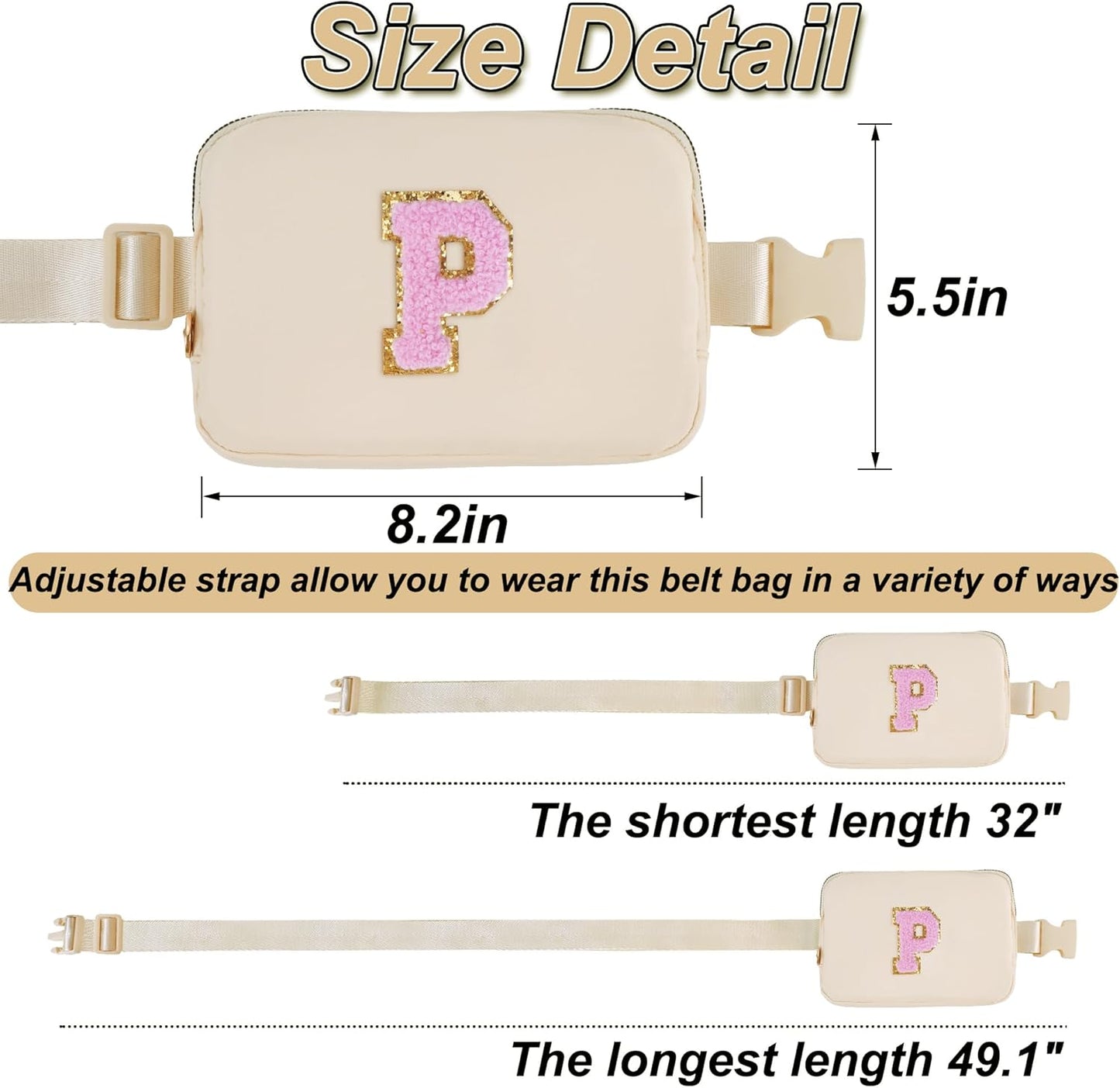 Belt Bag Fanny Pack Crossbody Bags with Initials Letter Patch Cute Stuff Birthday Gifts for Teenager Girls Trendy Stuff for Teens | Khaki,P