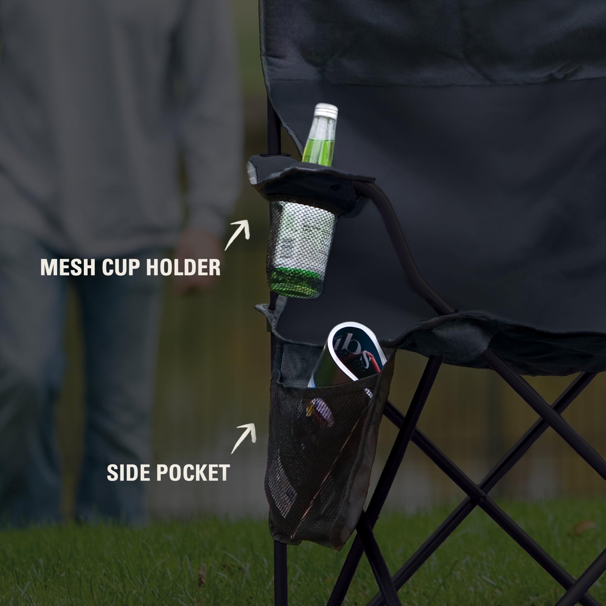 Coleman Portable Camping Chair with 4-Can Cooler, Cushioned Seat & Back with Side Pockets & Cup
