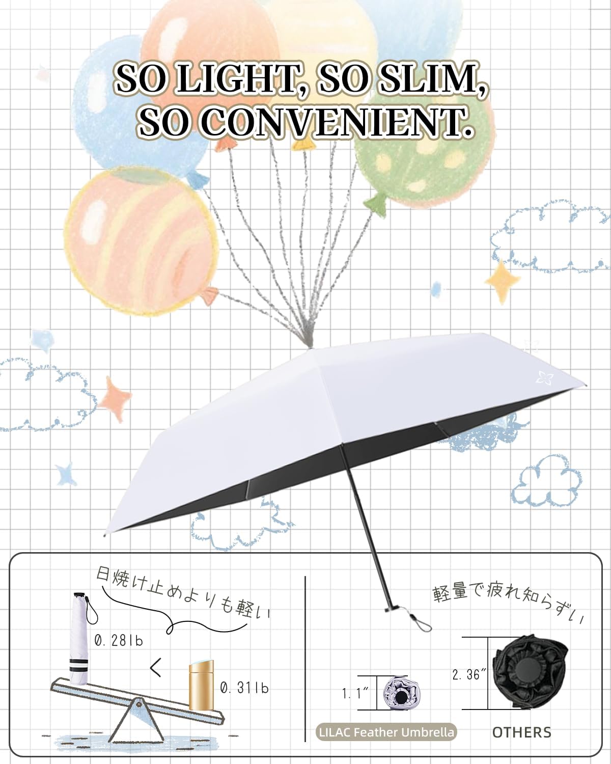 Mini Compact Travel Umbrella, 3.7Oz Ultralight Carbon Fiber UPF 50+ UV Protection Umbrellas for Rain & Sun, Portable Small for Backpack Car, for Women Men Kids, TSA Approved