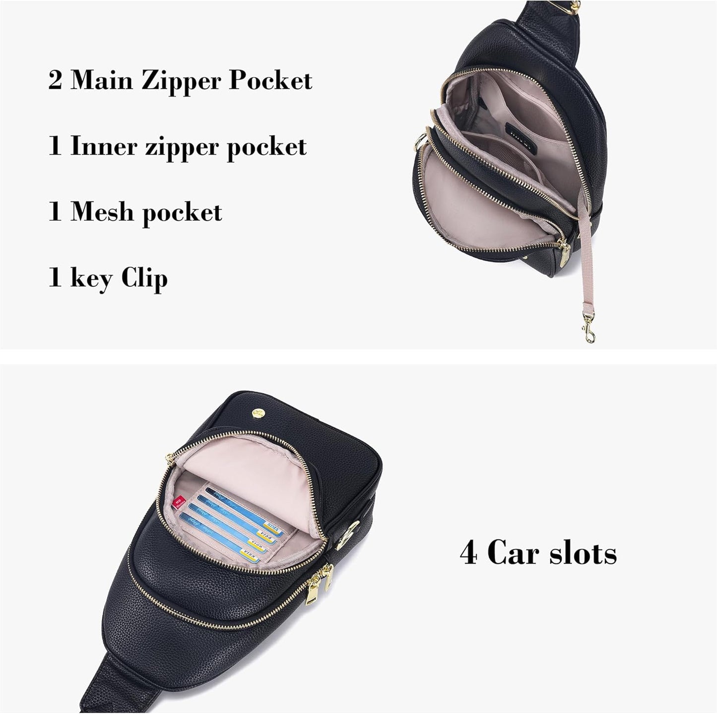 INICAT Crossbody Sling Bags Travel Cross Body Purses Faux Leather Fanny Packs Chest Bag for Women
