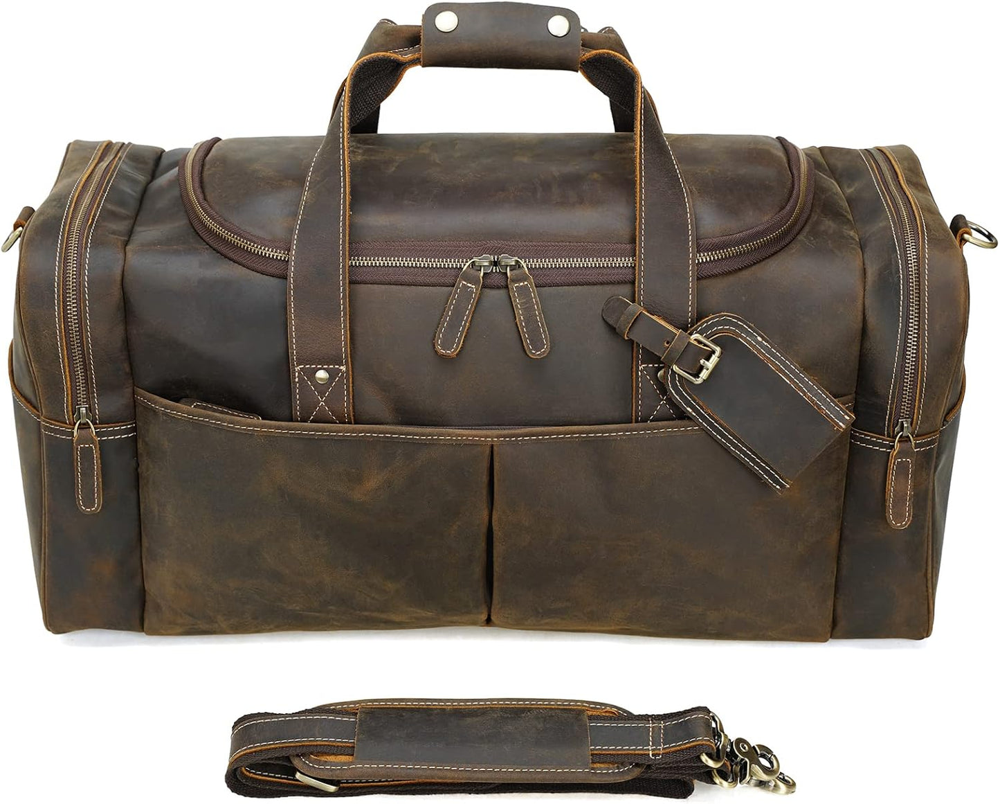 Polare 24 Inch Leather Duffel Bag for Men Full Grain Leather Travel Overnight Gym Sports Weekender Bag Large