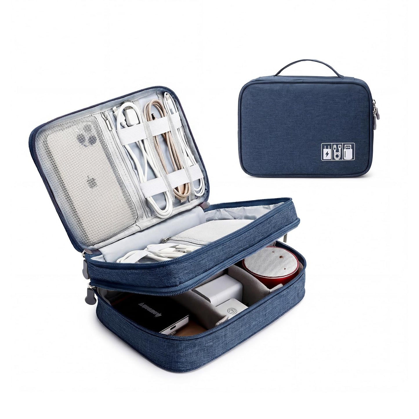 Lanola Travel Cable Organizer Bag, Electronic Accessories Case Portable Double Layer Cable Storage