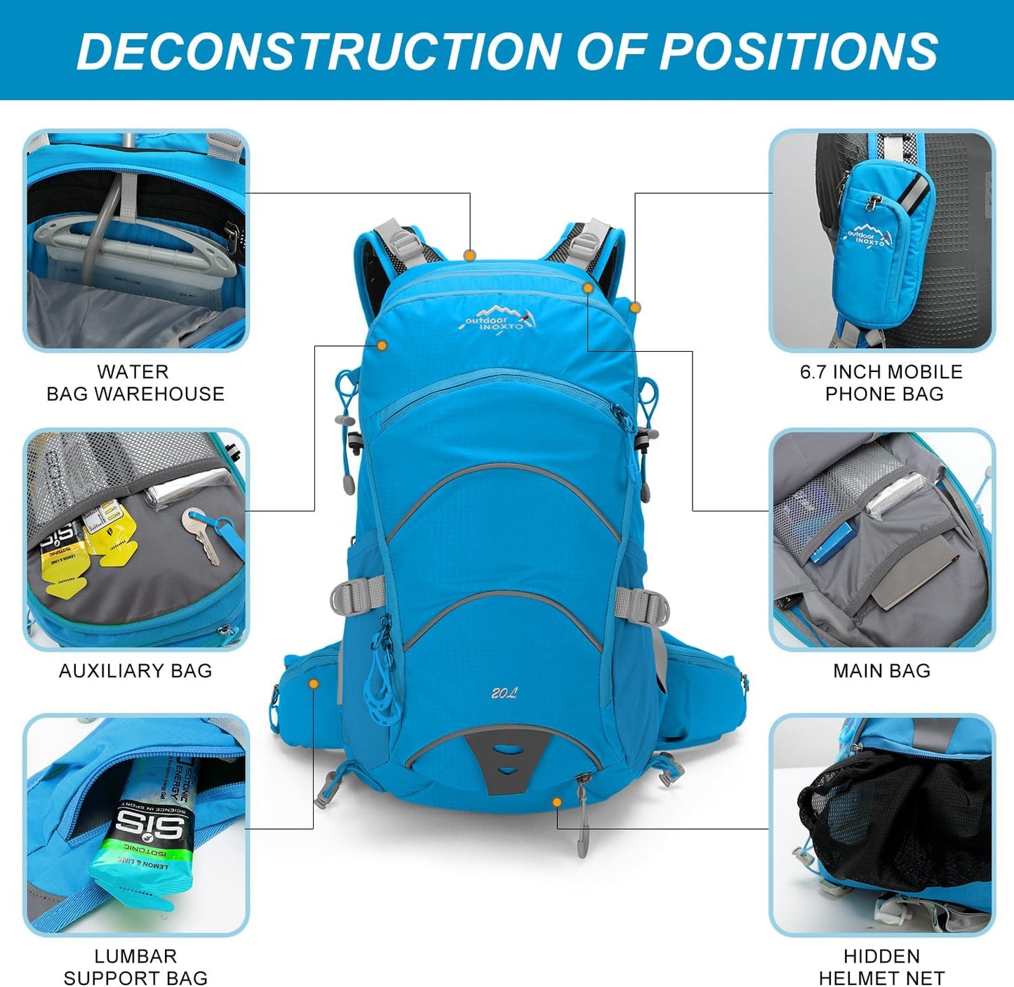 Hydration Pack,20L Hydration Backpack, Hiking Internal Frame Backpacks with 2L Hydration Water Bladder and Rain Cover, for Cycling,Camping, Hunting,Ski, Snow for Men, Women (blue)