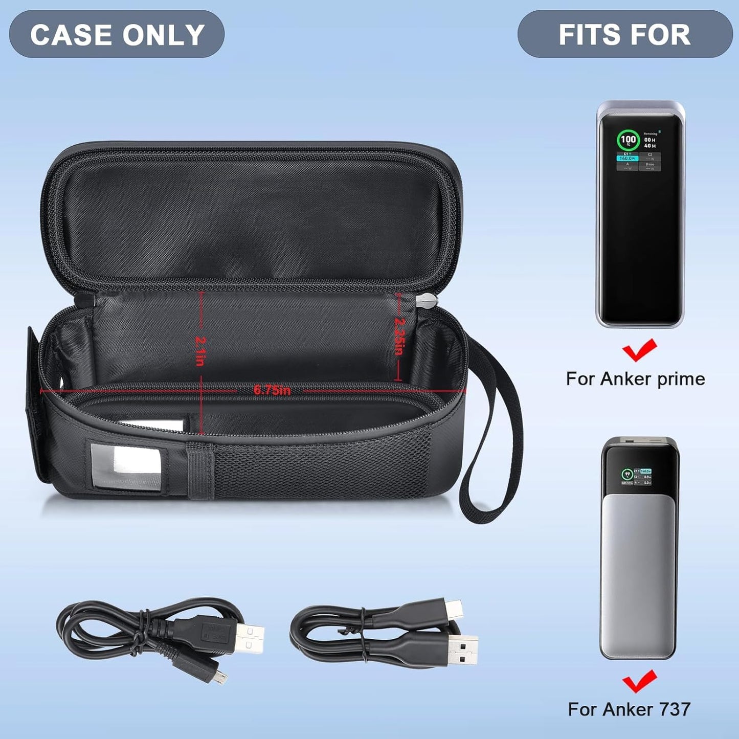 Case Compatible with Anker Prime 27,650mah Power Bank 250w, Laptop Phone Computer Battery Chargers Travel Carrying Holder for Anker 737 Portable Charger Fast Charging &USB Cables, Adapters (Bag Only)