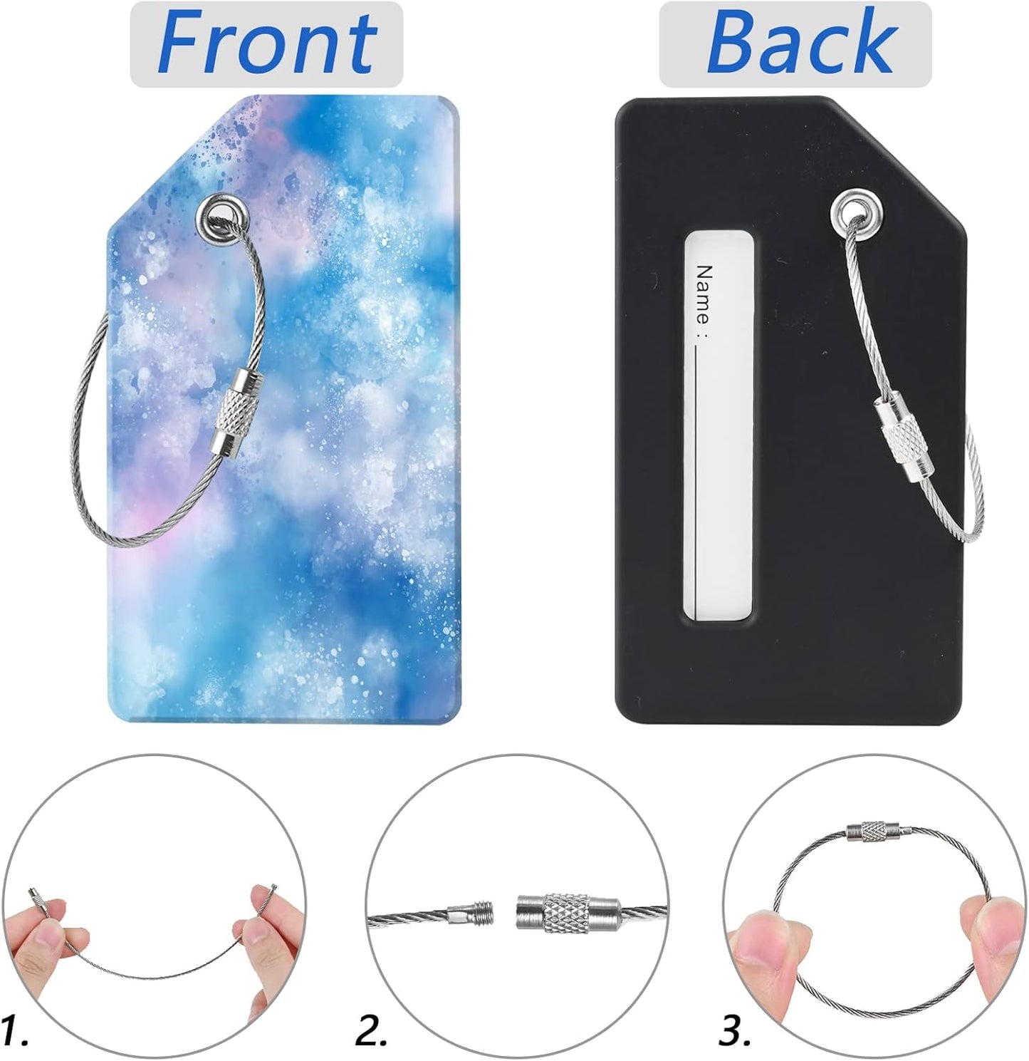 2 Luggage Tags, (1" Smaller Than Traditional) Perfect for Quick Luggage Identification with Stainless Steel Ring and Address Card for Travel and Luggage (Colored Marble)