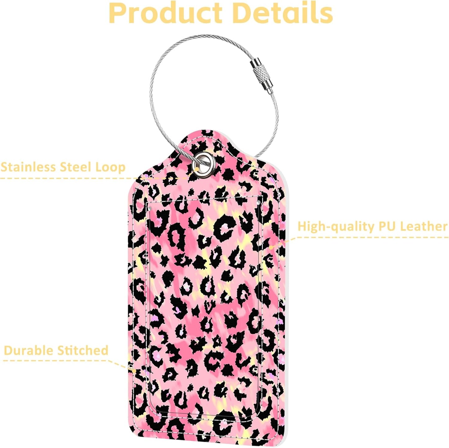 Luggage Tags for Suitcase Leopard Skin with Tie Dye Gradient 2 PCS Leather Travel Cruise Luggage Tag with Stainless Steel Loop Name ID Label Privacy Cover for Women Men Travel Bag Labels Set