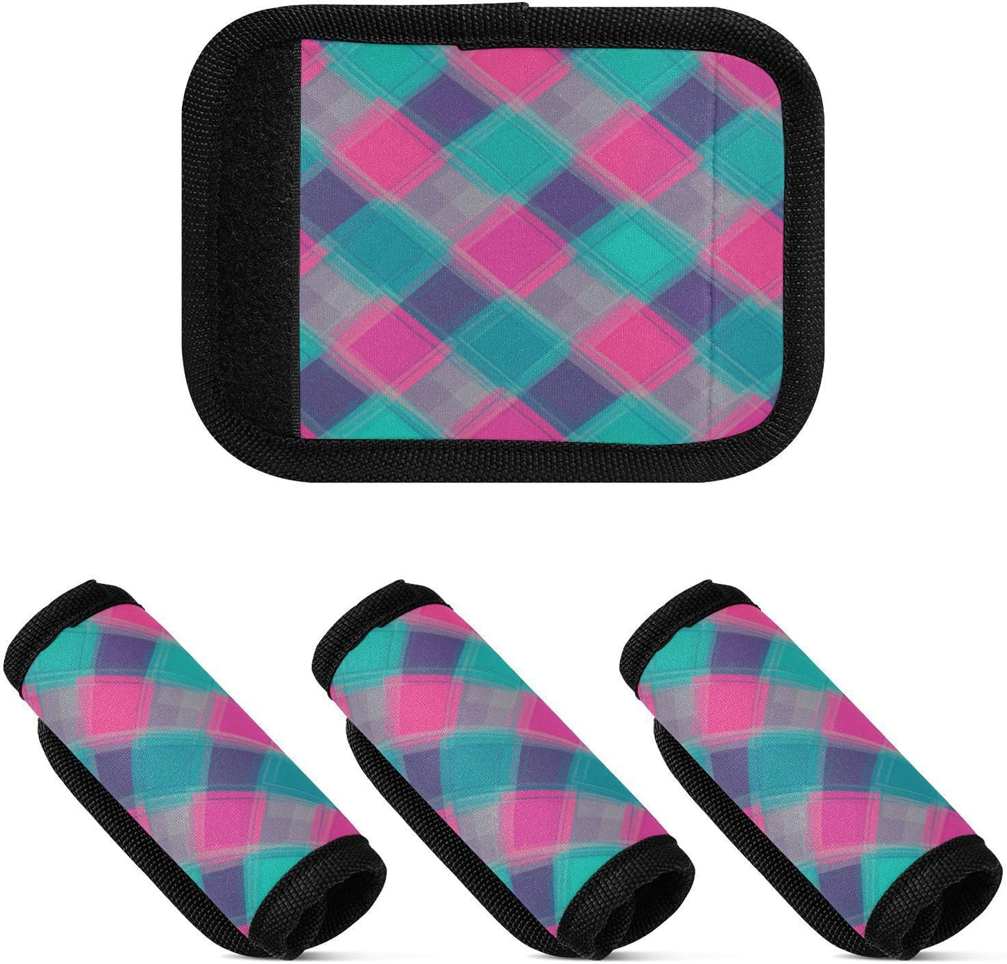 Teal Plaid Pink Blue 4 Pack Luggage Handle Wraps Covers for Suitcase Identifiers Bag Tags Travel Accessories