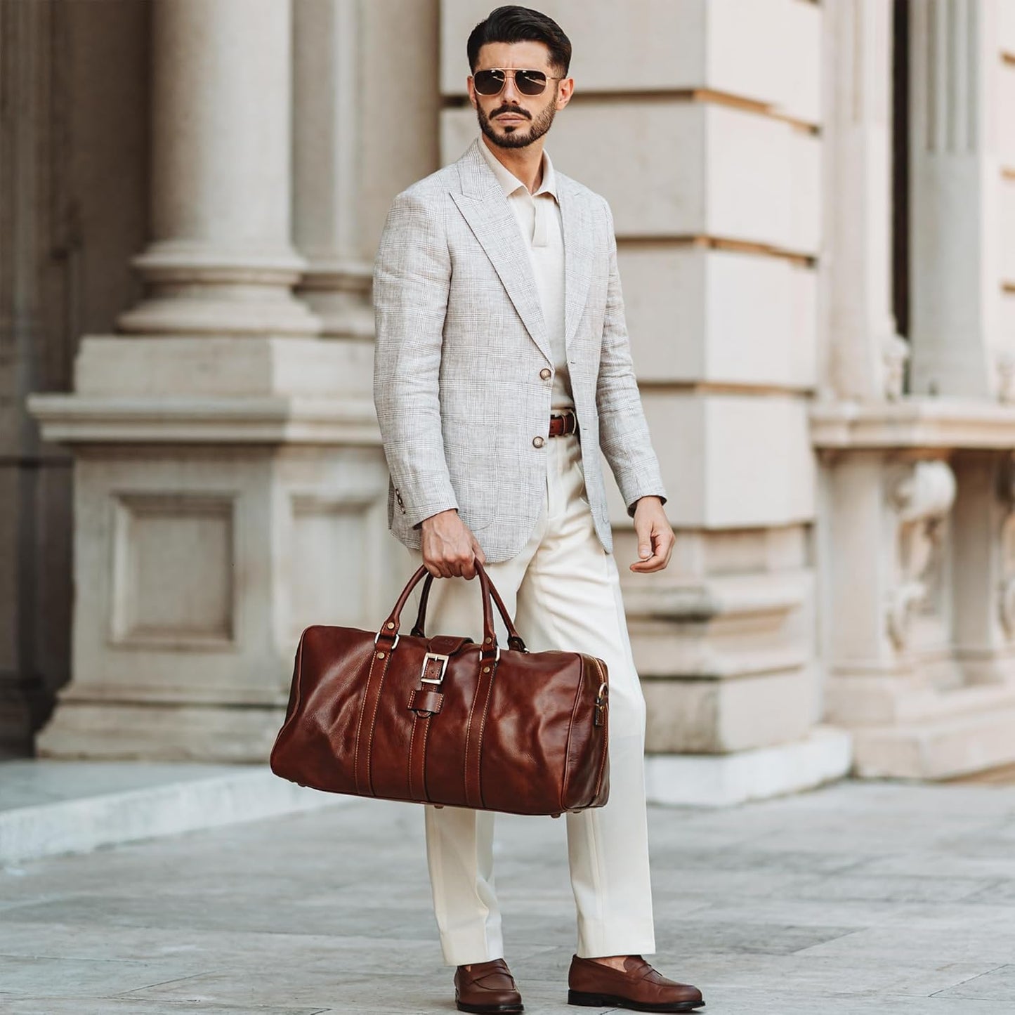 Leather Duffle Bag - Full Grain Leather Travel Bag for Men and Women - Carry on Duffel Bag - Time Resistance