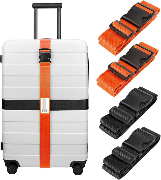 Luxebell Luggage Straps Suitcase Belt TSA Approved Travel Accessories Gift 4-Pack 6.56ft (2 Orange 2 Black)