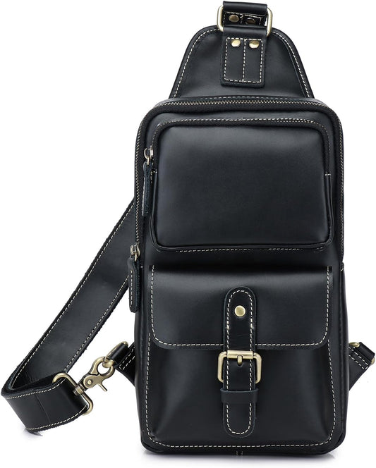 Genuine Leather Sling Bag for Men Women Backpack Chest Shoulder Satchel Crossbody Bags Casual Outdoor Daypack