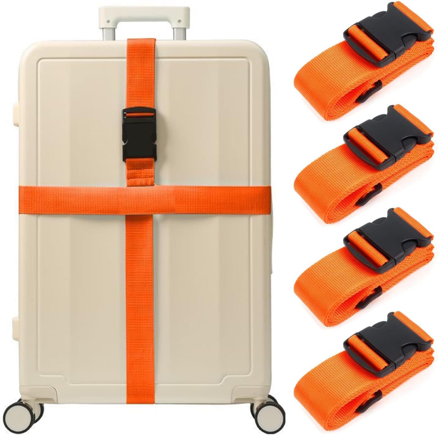 4PCS Luggage Straps for Suitcases & 2PCS Tags Set for Easy Identification,Travel Accessories for Safety,Luggage Strap for Travel Suitcase & Bag Closure,Orange
