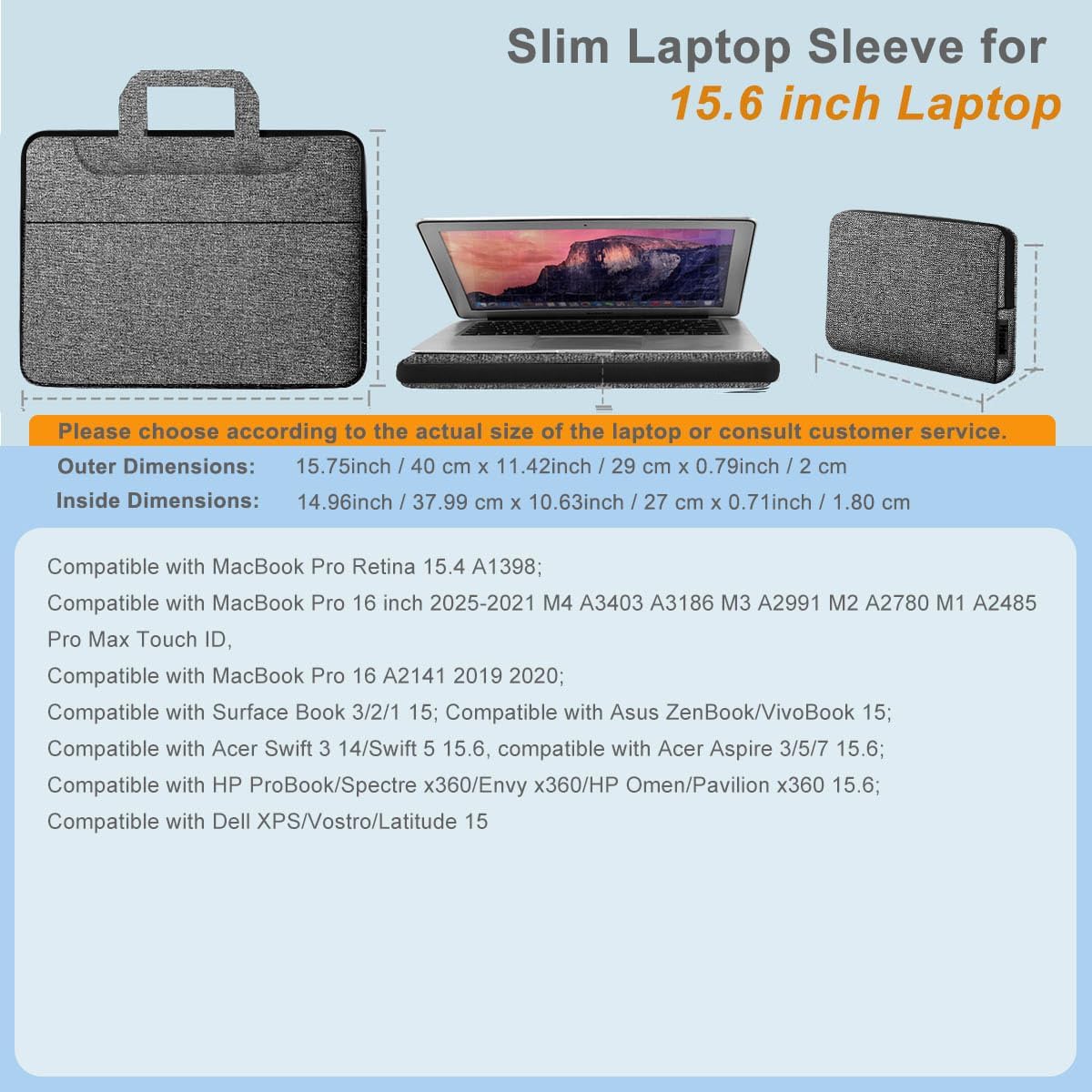 Hseok Laptop Shoulder Bag 15.6-16 inch Case, Durable Shockproof Protective Computer Carrying Briefcase with Multi-Pockets and Strap Compatible with Most 15 15.6 16 inch Notebooks,Dark gray-black