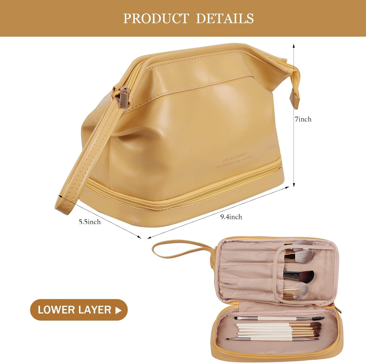 Abiudeng Large Capacity Makeup Bag Ladies Cosmetic Bag Travel Bag with Compartments Portable PU Leather Travel Makeup Bag with Handle