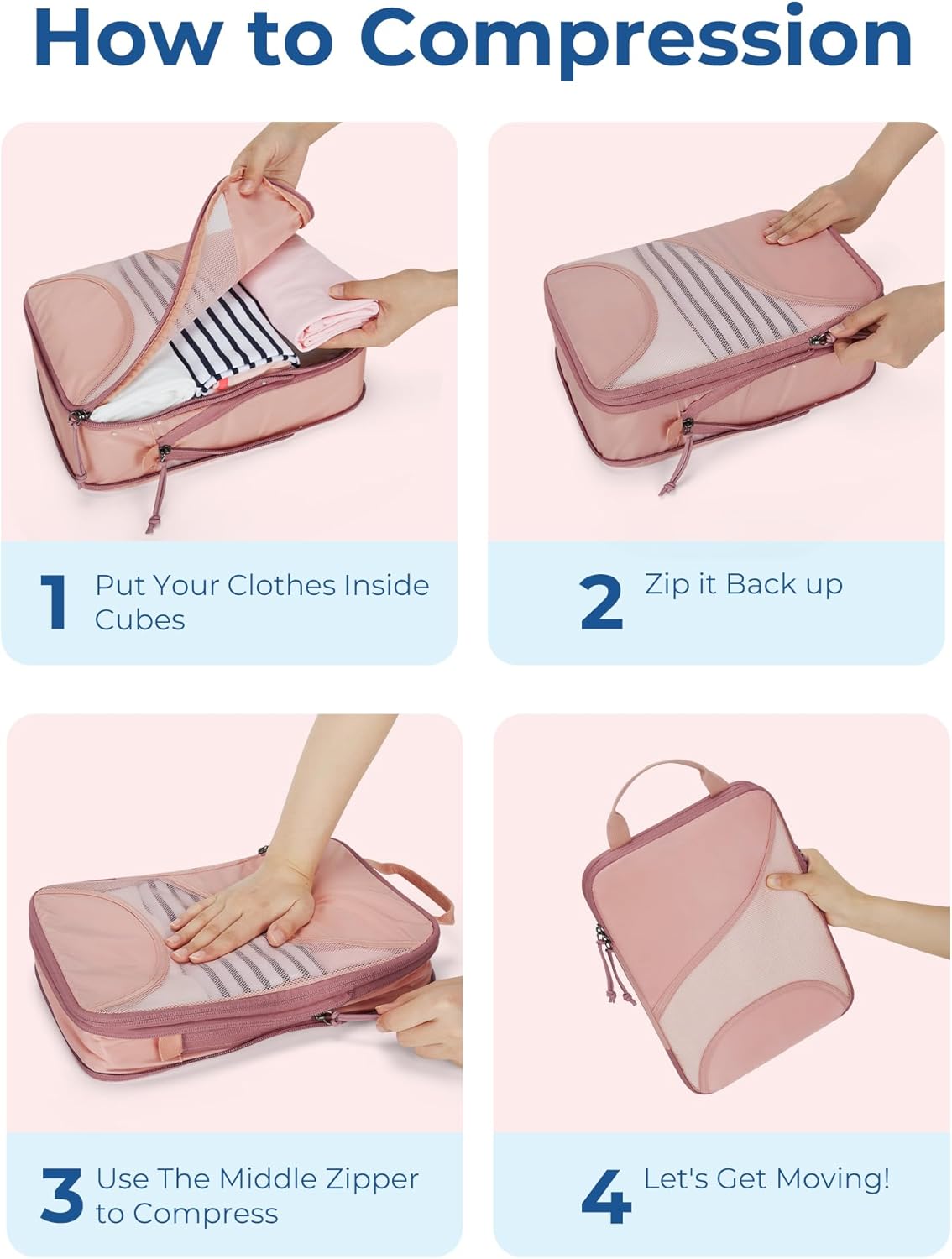 BAGSMART Compression Packing Cubes - 6 Set Travel Packing Cubes for Suitcases, Compression Suitcase Organizers with Shoe Bag