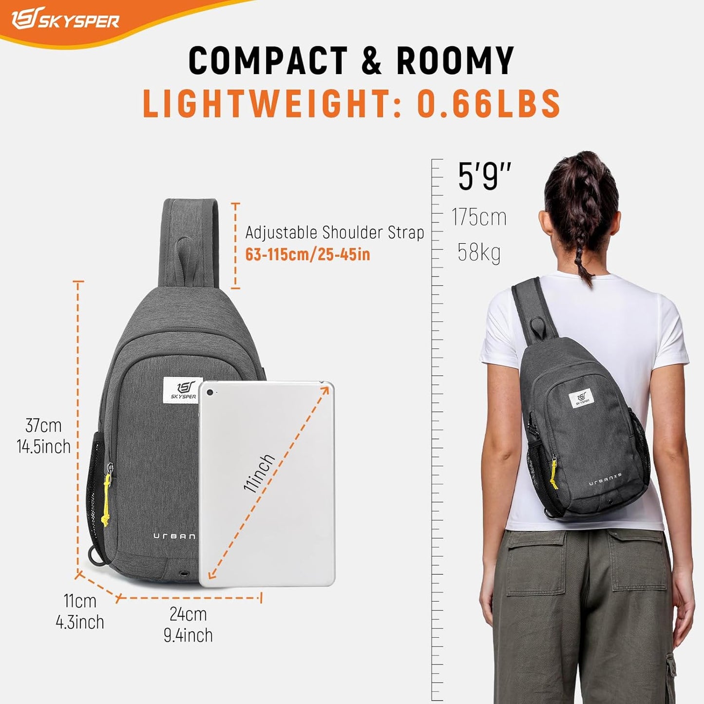 SKYSPER Sling Bag Anti Theft Crossbody Bag RFID Lightweight Travel Shoulder Chest Bag for Hiking
