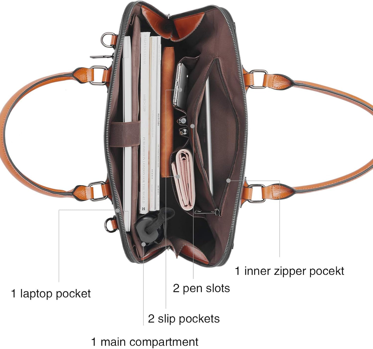 BOSTANTEN Briefcase for Women Leather 15.6 inch Laptop Shoulder Bag Office Work Crossbody Handbag