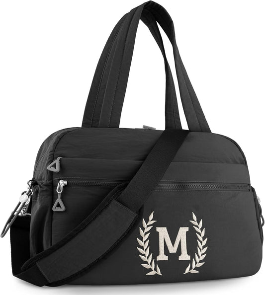 Gym Duffle Bag for Women – Embroidered Custom Initial Sports Bag for Men – Personalized Travel & Workout Duffel with Luggage Sleeve – Thoughtful Gift for Mom, Girl, Daughter, Mother (Black, M)
