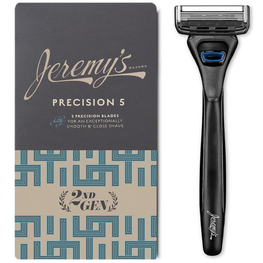 Jeremy's Razors for Men: Precision 5 Blade Razor - Stainless Blades, Lubricating Strip, Precision Trimmer - Men's Shaving Essentials Kit, Travel Shaver Face Body Head Shavers (1 Razor 1 Cartridge)