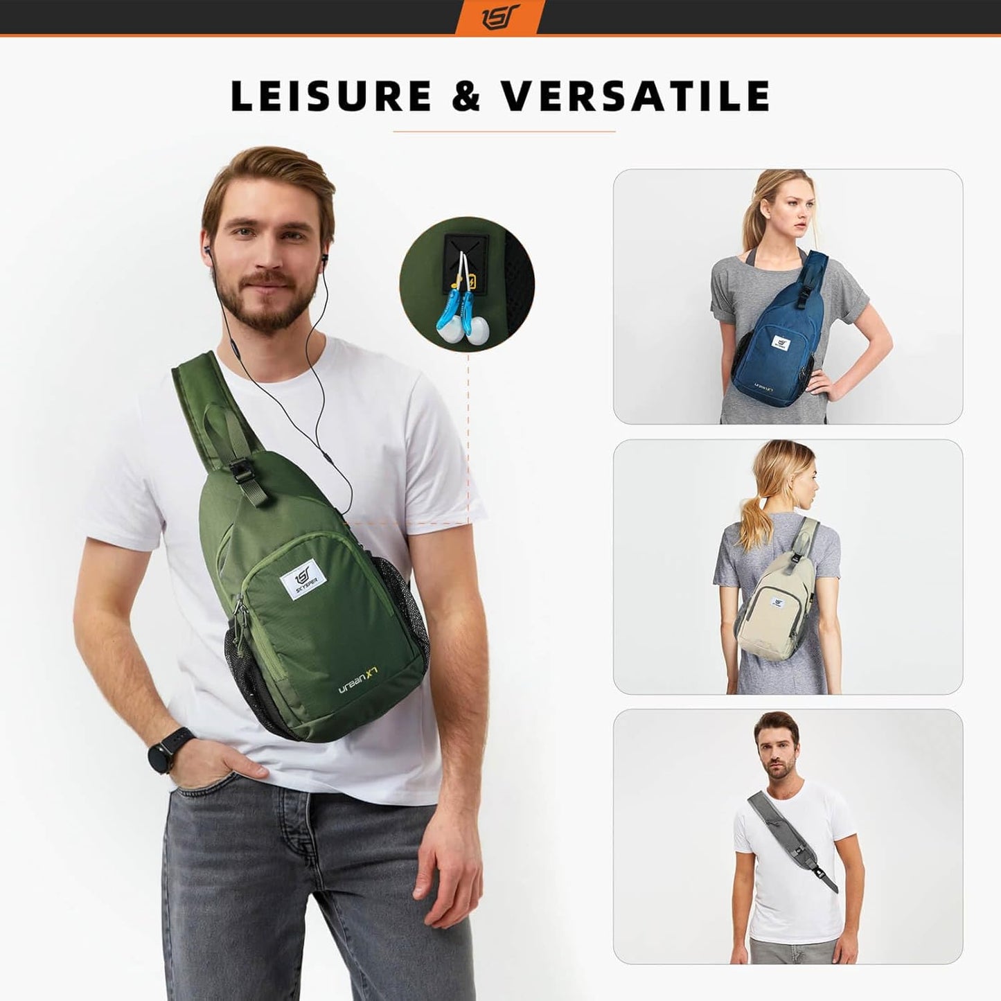 SKYSPER Sling Bag RFID Crossbody Sling Backpack Cross Body Shoulder Bag Travel Hiking Daypack for Women Men(Beige)