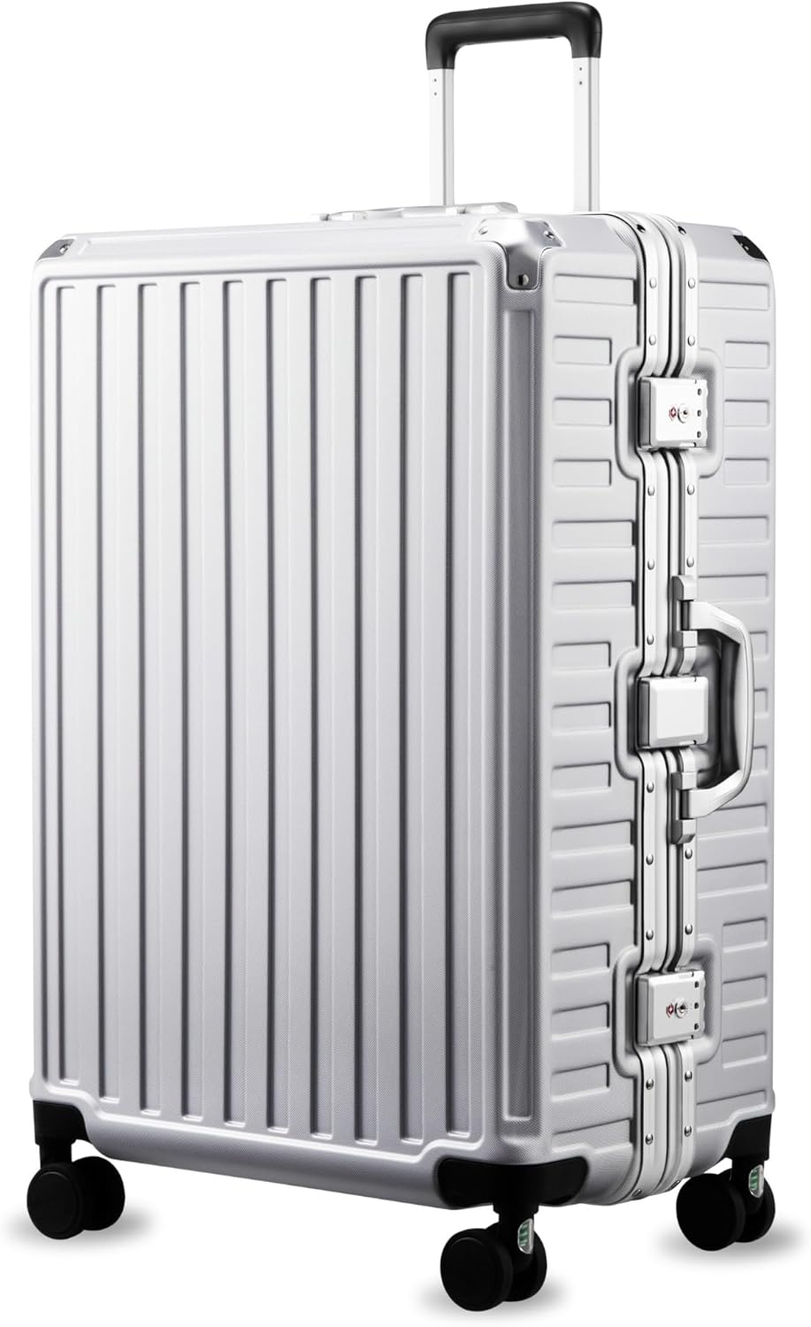 LUGGEX Checked Suitcase with Spinner Wheels, 8010S Aluminum Frame Zipperless Polycarbonate Hard