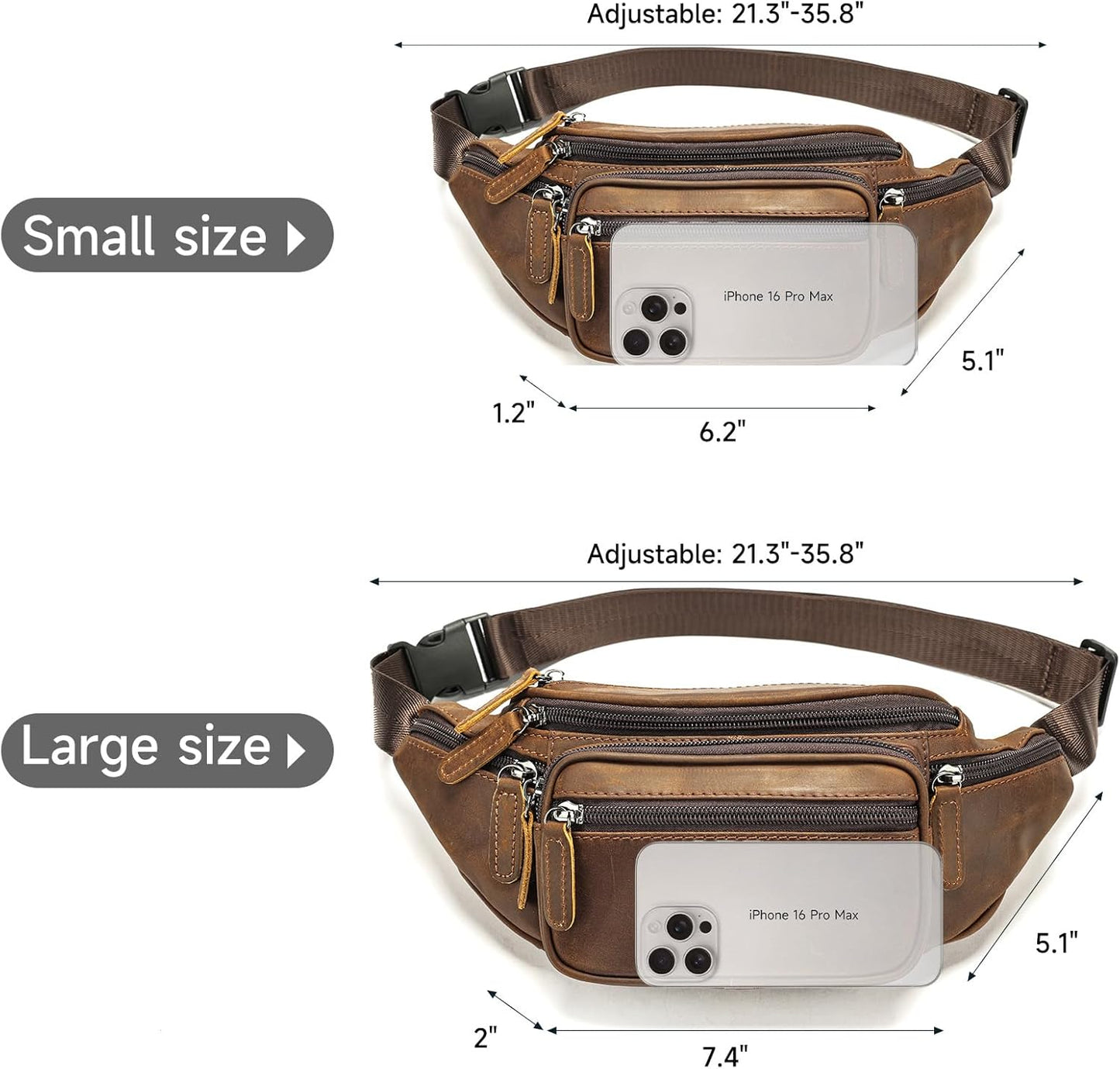 Genuine Leather Fanny Pack Men Women Multi-Pockets sling Waist Bag For Travel Sports Hiking Cycling Fishing Running Crazycoffee Small