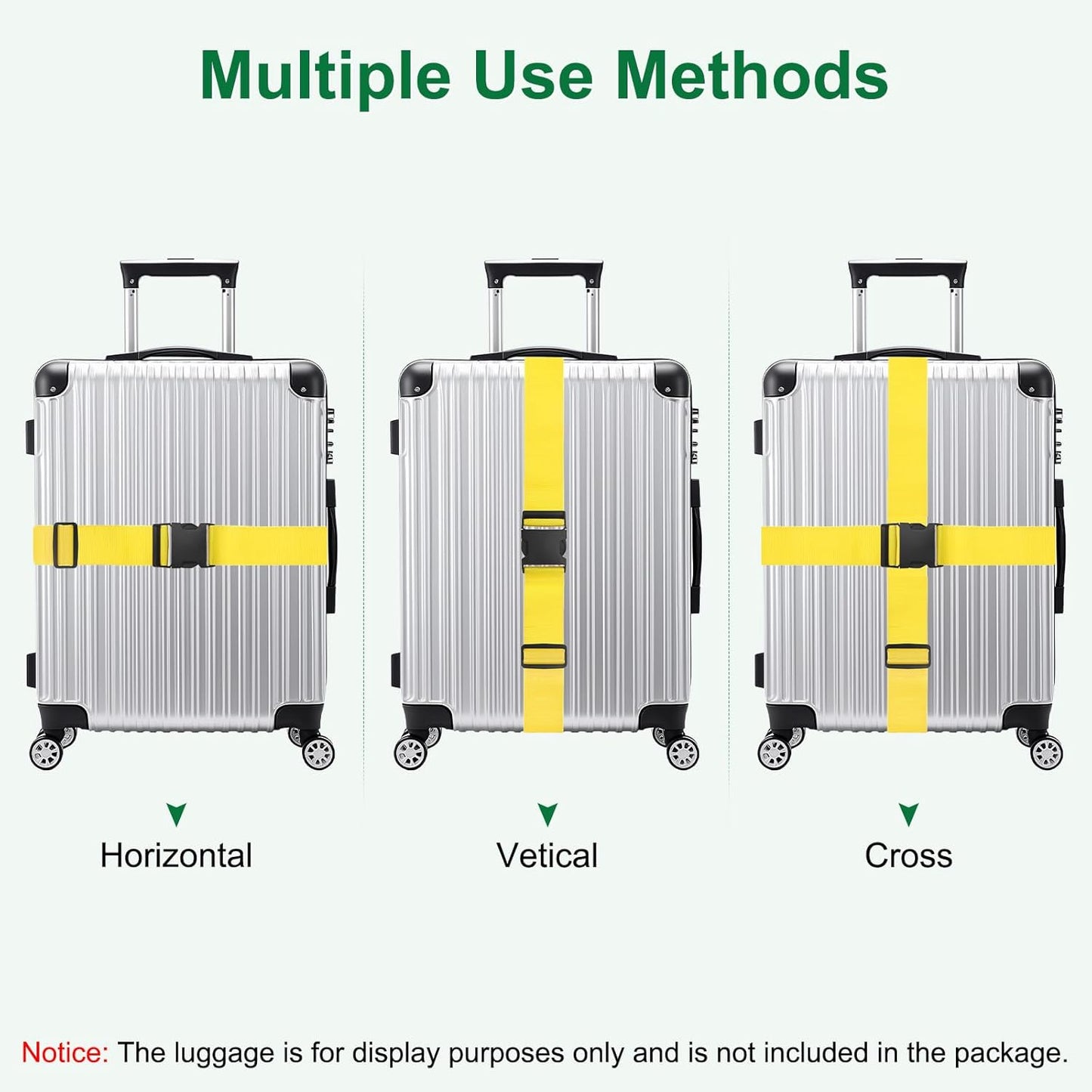 4-Sets Luggage Straps TSA Approved, Travel Straps for Luggage Suitcase Tags Set, Adjustable Suitcase Belt [Yellow]